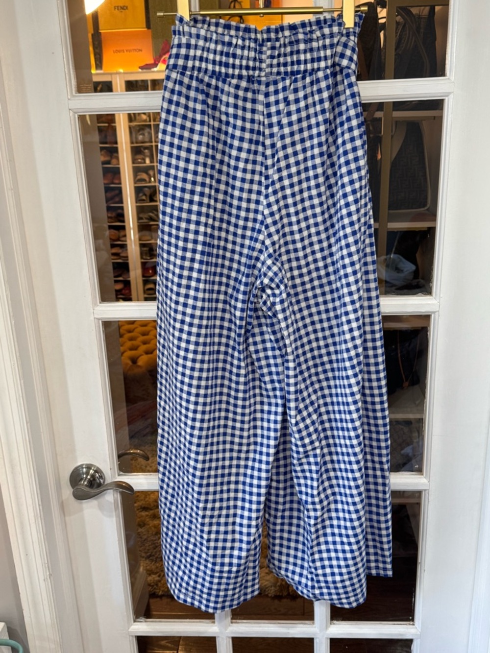 💙🤍💙 Blue and White Gingham Wide Leg Tie-Waist Culotte Capri Flowy Gaucho - Picture 5 of 7
